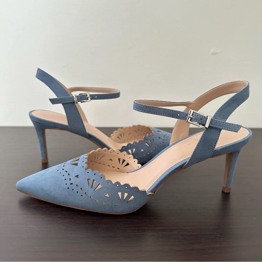 Kelly & Katie Pointed Toe Blue Microsuede Pumps, Size 10 Women's Heels New